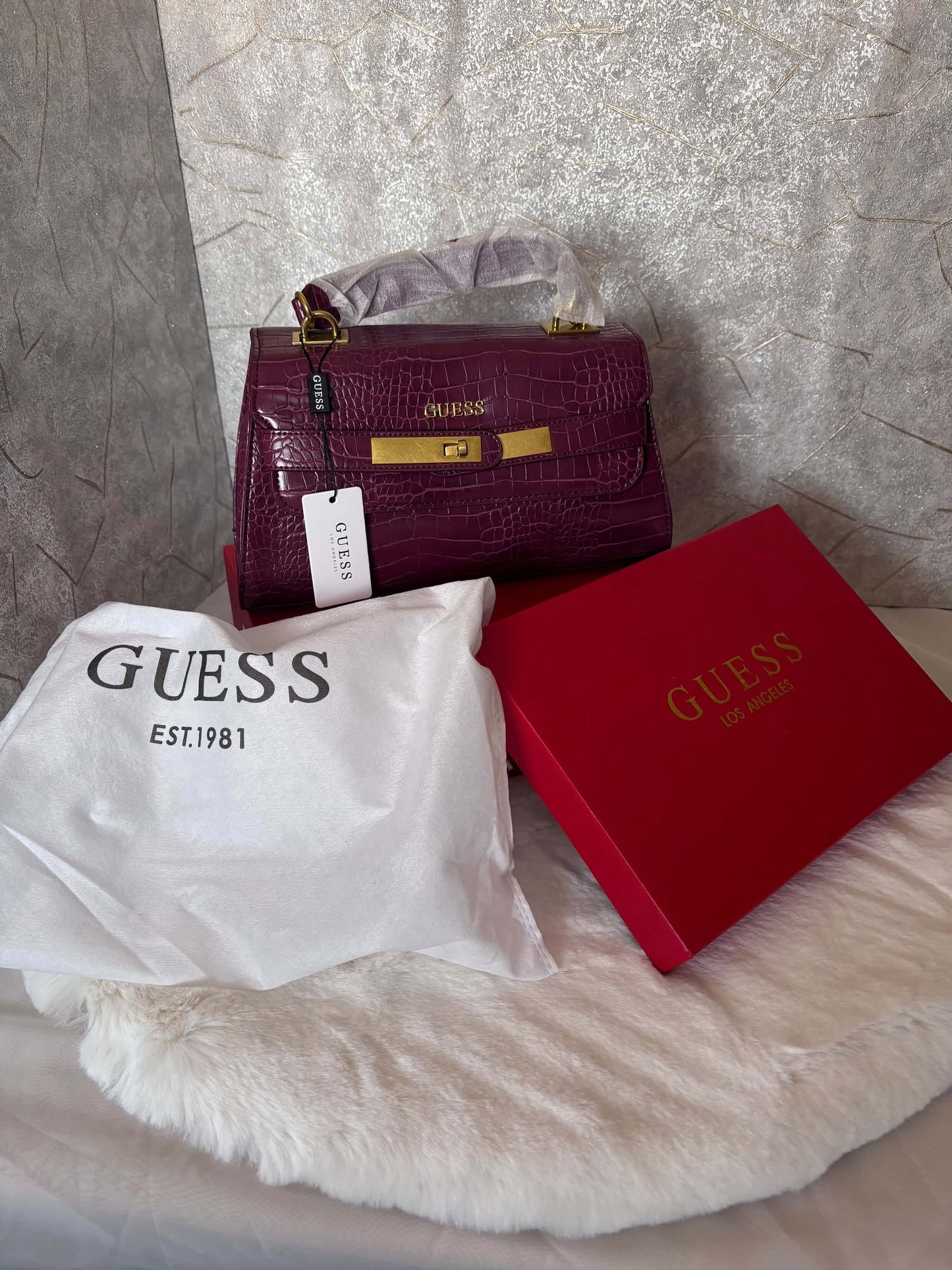 Guess textured satchel bag with a detachable strap