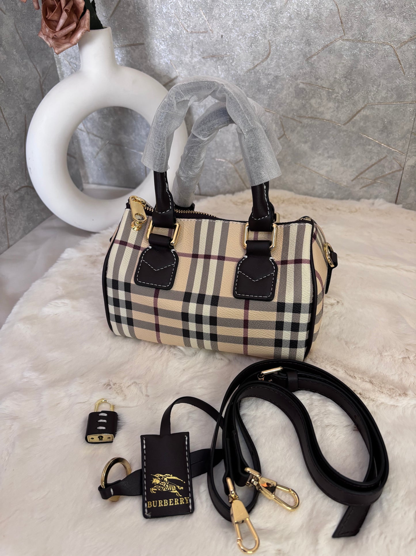 Burberry Mini Bowling Check Coated Canvas